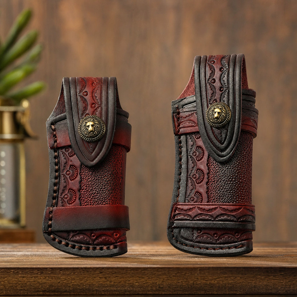 Hand Made Carved Cow Leather Sheath For Folding Knife Cover Pouch Belt Clip US