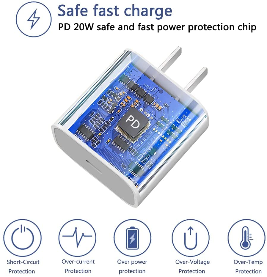 2024 20W USB-C Fast Charger PD Adapter Cable For iPhone 14/13/12/11 XR Pro iPad