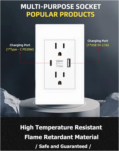 Dual USB Wall Outlet Port 15A Power Socket Charger AC Receptacle Plate Panel 110