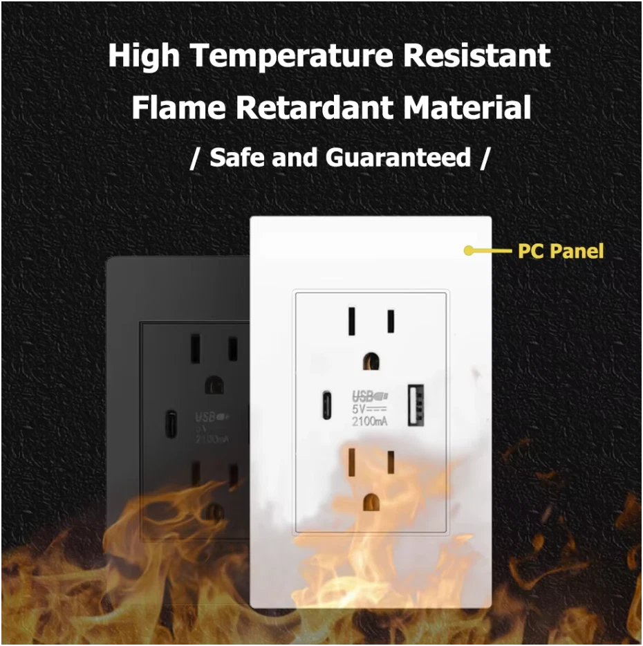 Dual USB Wall Outlet Port 15A Power Socket Charger AC Receptacle Plate Panel 110