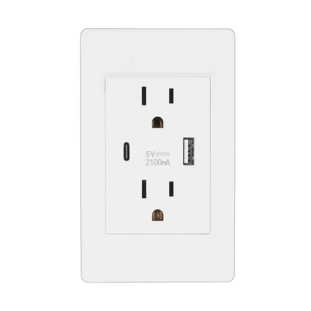 Dual USB Wall Outlet Port 15A Power Socket Charger AC Receptacle Plate Panel 110