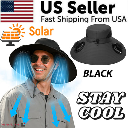 Solar & USB Powered Fan Outdoor Fishing Hat Sunscreen Sun Hat With Dual Fan New