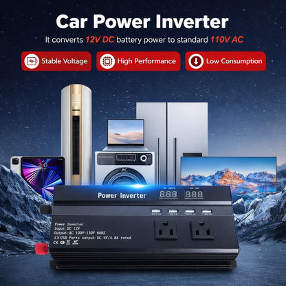 6000W Solar Converter Car Power Inverter DC 12V To AC 110V LCD Sine Wave Home RV