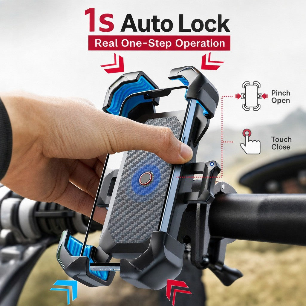 Motorcycle Phone Mount Auto Lock 100MPH Military Anti-Shake Bike Phone Holder US