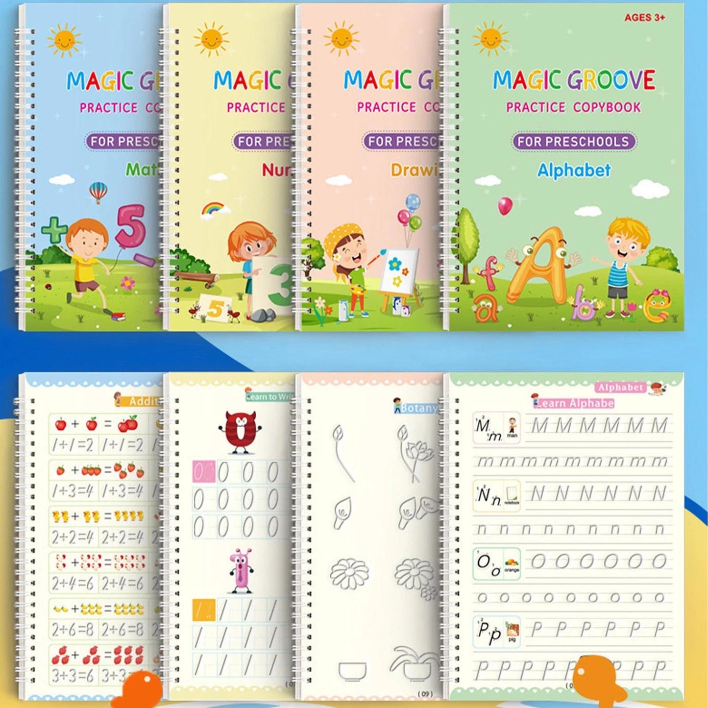16Pcs Grooved Magic Practice Copybook Set Boys Girls Handwriting Book Practice