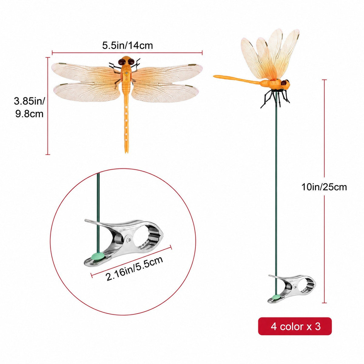 12 Fake Dragonfly Clips Clip on Dragonfly for Outdoors 3D Dragonfly Garden Decor