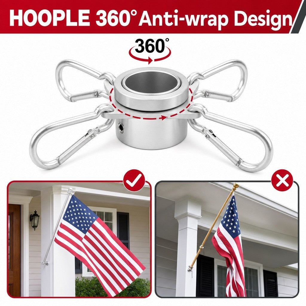 2PCS Flag Pole Ring Aluminum Alloy for 0.75-1 in  Pole 360° Rotating Tangle Free