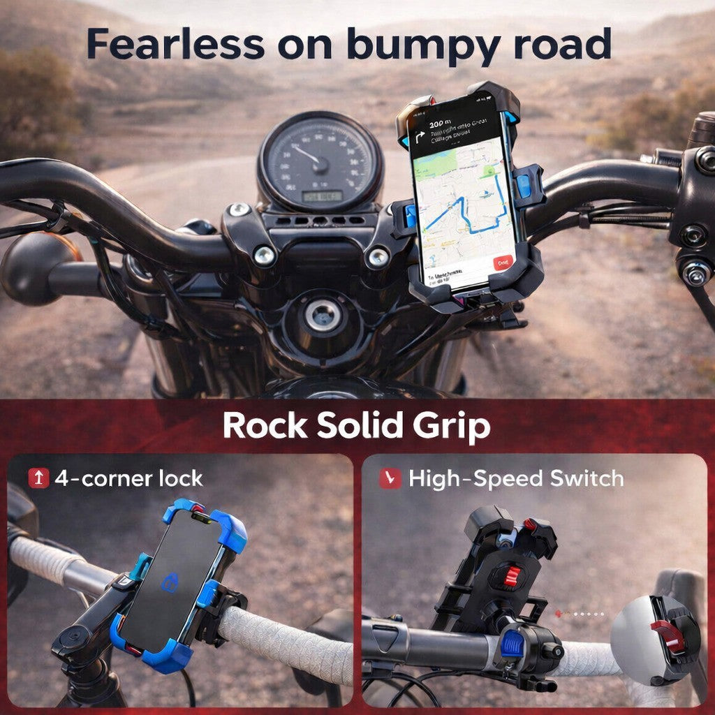Motorcycle Phone Mount Auto Lock 100MPH Military Anti-Shake Bike Phone Holder US