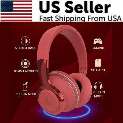 Wireless Bluetooth 5.1 Headphones Over Ear LED Headset Stereo Noise Cancelling