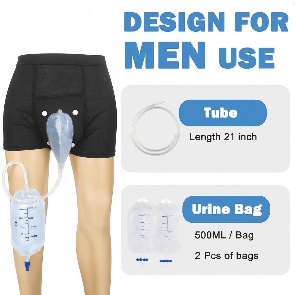 Male Wearable Incontinence Pants Urinal Leg Bag Silicone Urine Funnel Collector