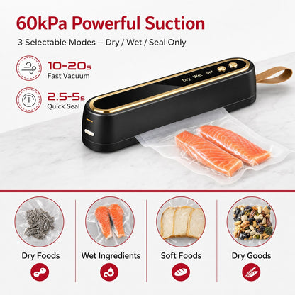 Vacuum Sealer Machine Food Vacuum Sealer Portable Rechargeable w/ Bags Dry Wet