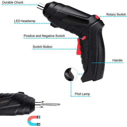 3.6V Cordless Electric Screwdriver Set USB Charging 3Nm Screw Gun With LED Light