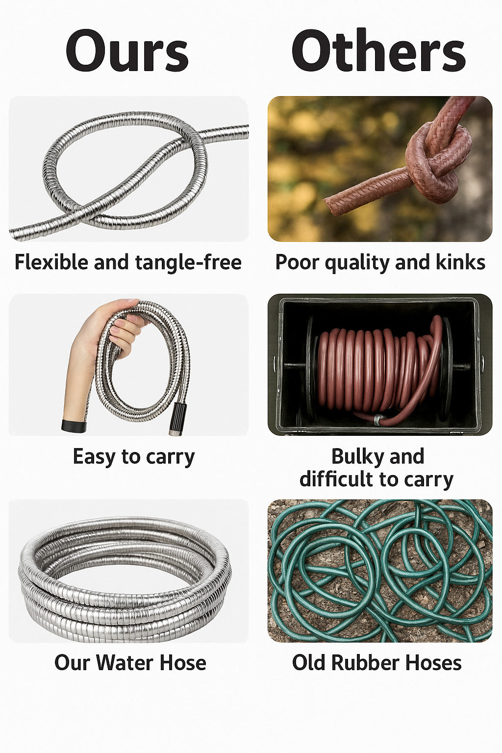 Stainless Steel Metal Garden Water Hose Pipe Flexible Lightweight 25/50/75/100FT