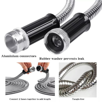 Stainless Steel Metal Garden Water Hose Pipe Flexible Lightweight 25/50/75/100FT