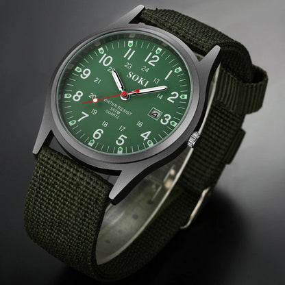 Men's Military Army Luminous 24 Hours Dial Nylon Strap Date Quartz Wrist Watch