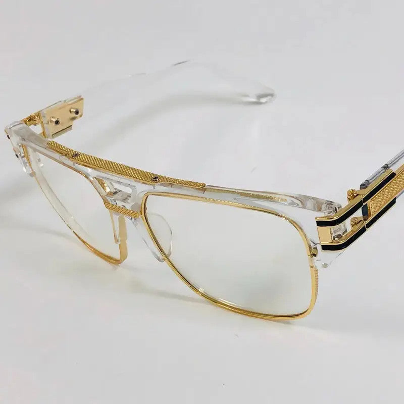 Men's Sunglasses Designer Fashion Square Clear Gold Frame Clear Lens Style W/Box