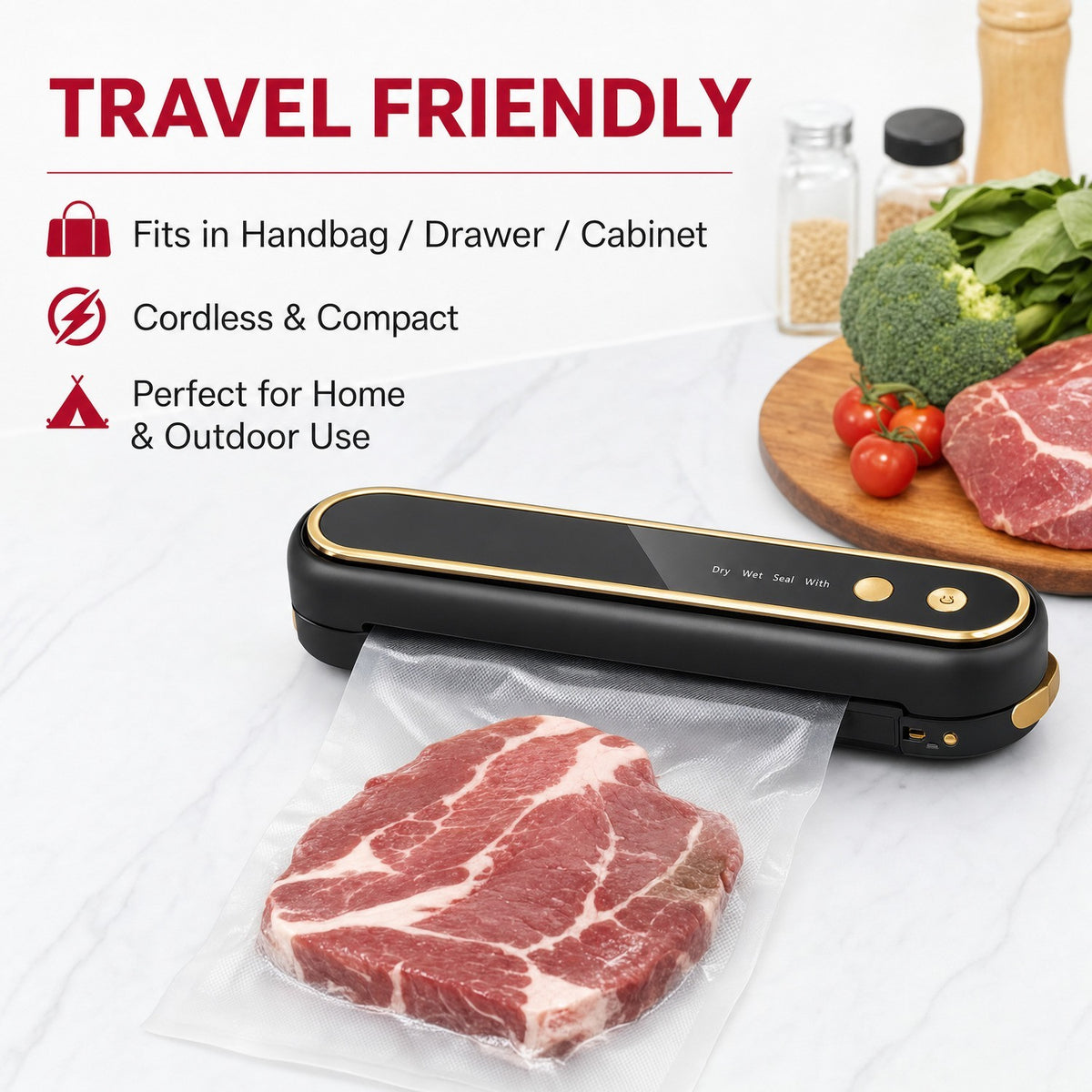 Vacuum Sealer Machine Food Vacuum Sealer Portable Rechargeable w/ Bags Dry Wet