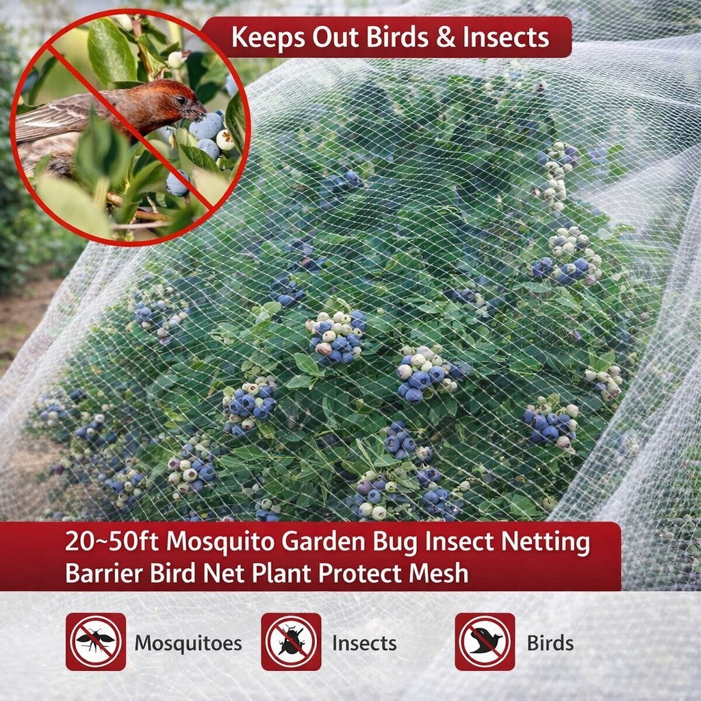 20-50ft Mosquito Garden Bug Insect Netting Barrier Bird Net Plant Protect Mesh