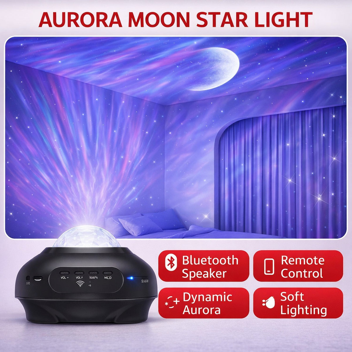 Aurora Projector Galaxy Star Night Light LED Lamp for Bedroom Ceiling Decor