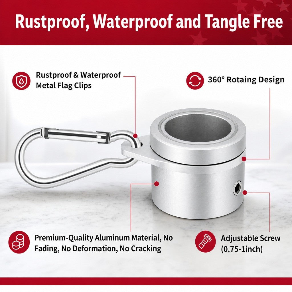 2PCS Flag Pole Ring Aluminum Alloy for 0.75-1 in  Pole 360° Rotating Tangle Free