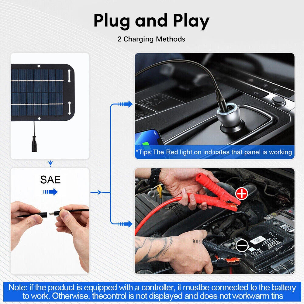 30W Solar Panel 12V Trickle Charger Battery Charger Kit Maintainer Boat Car RV