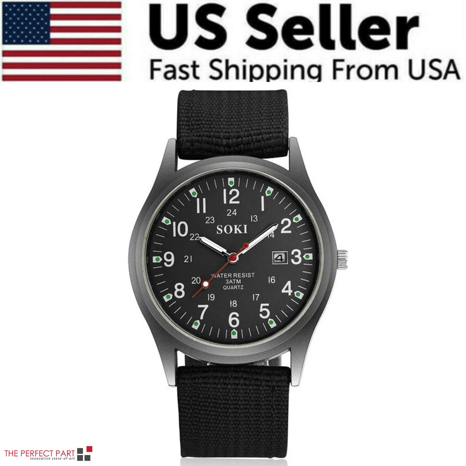 Men's Military Army Luminous 24 Hours Dial Nylon Strap Date Quartz Wrist Watch