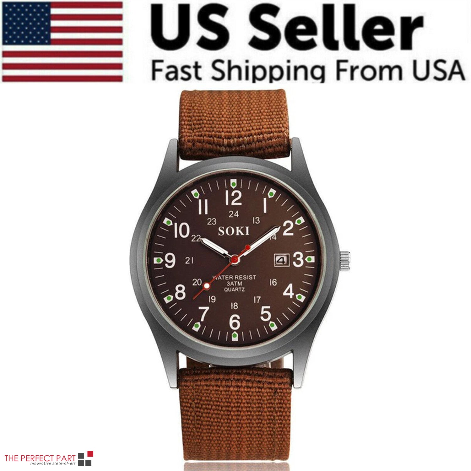 Men's Military Army Luminous 24 Hours Dial Nylon Strap Date Quartz Wrist Watch