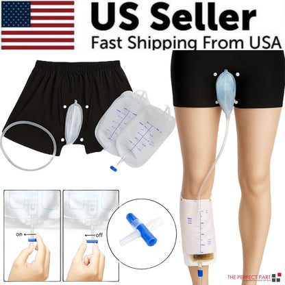 Male Wearable Incontinence Pants Urinal Leg Bag Silicone Urine Funnel Collector
