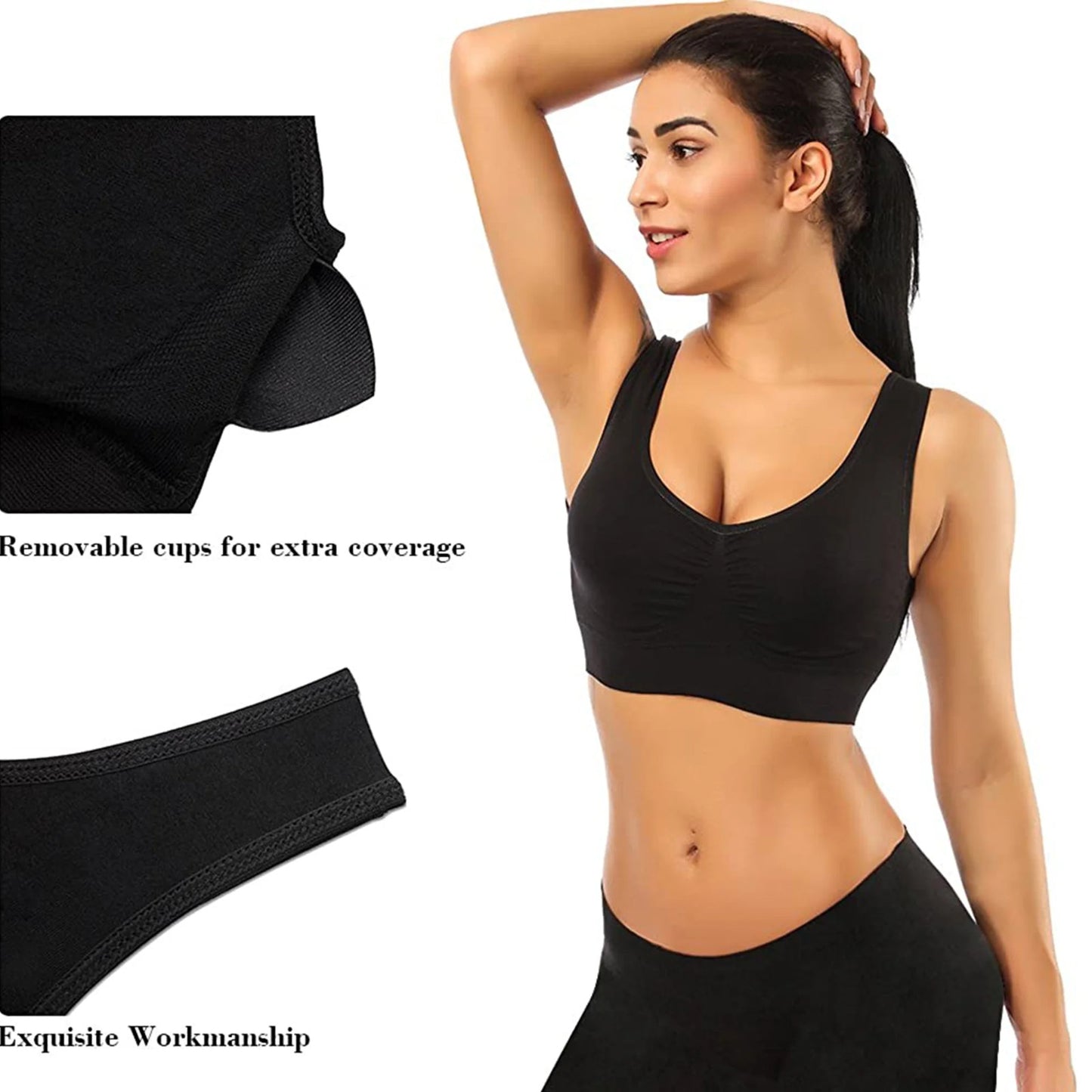 Sport Bras Seamless Wire-Free Light Support Tank Sports Yoga Sleep Bra 3 Pack US