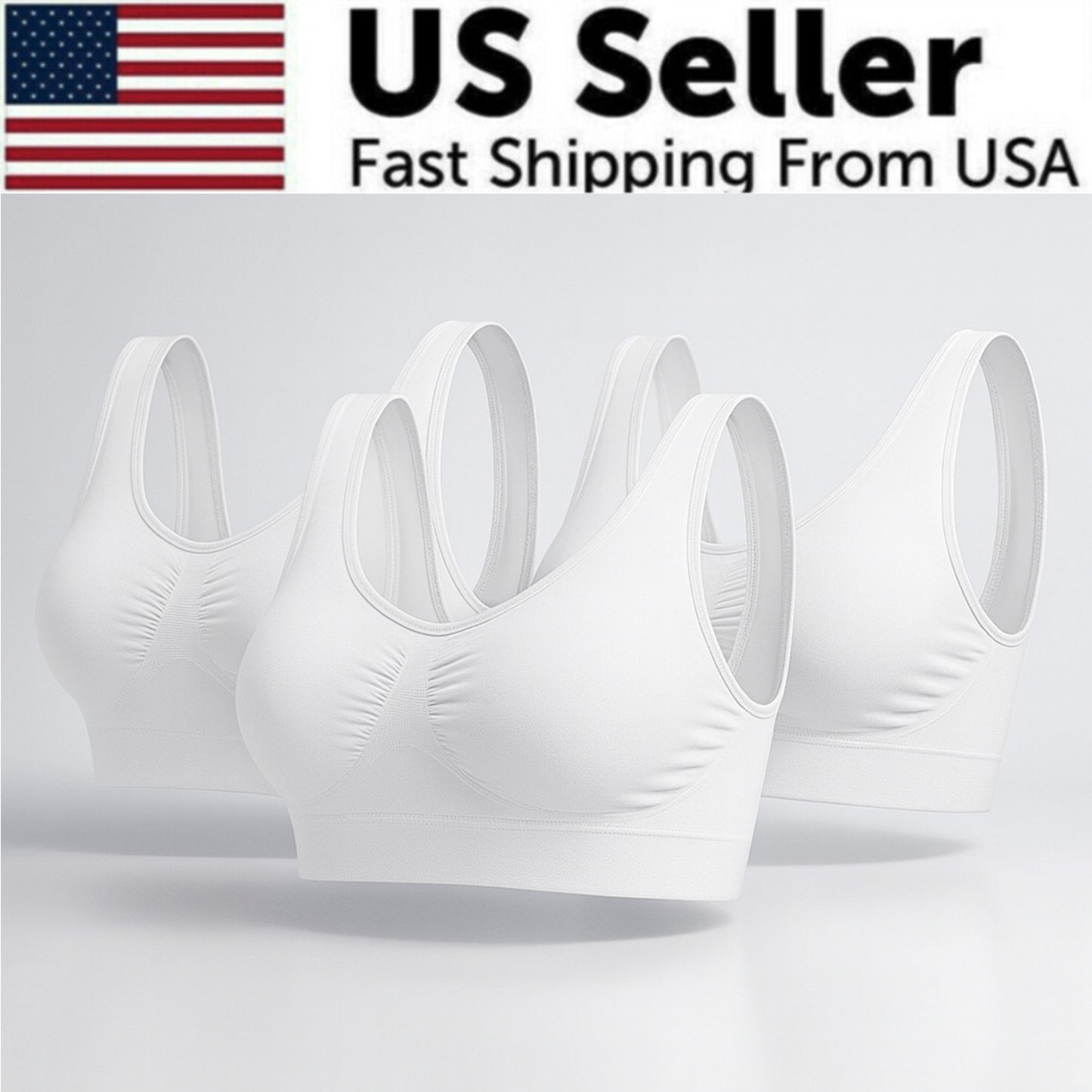 Sport Bras Seamless Wire-Free Light Support Tank Sports Yoga Sleep Bra 3 Pack US