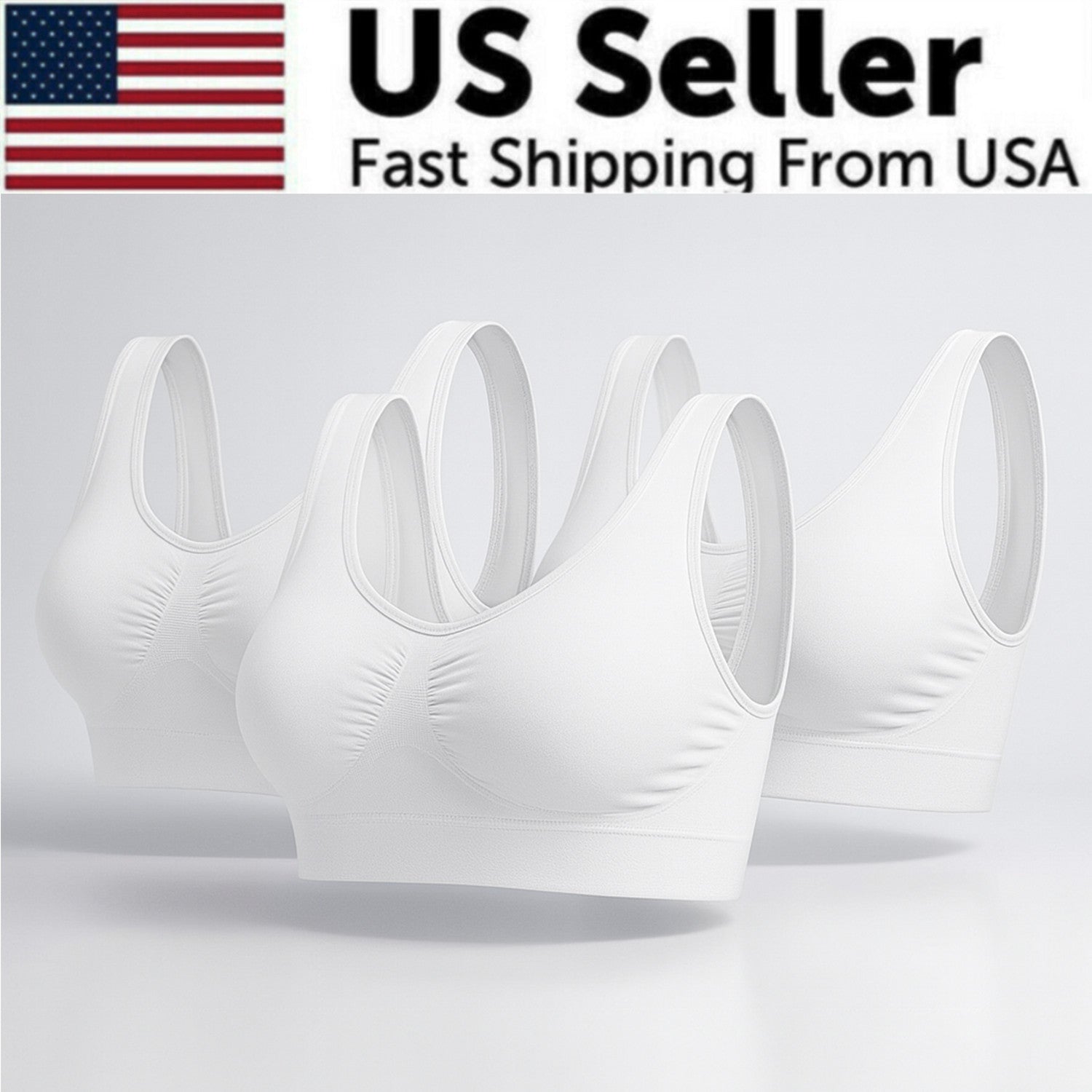 Sport Bras Seamless Wire-Free Light Support Tank Sports Yoga Sleep Bra 3 Pack US