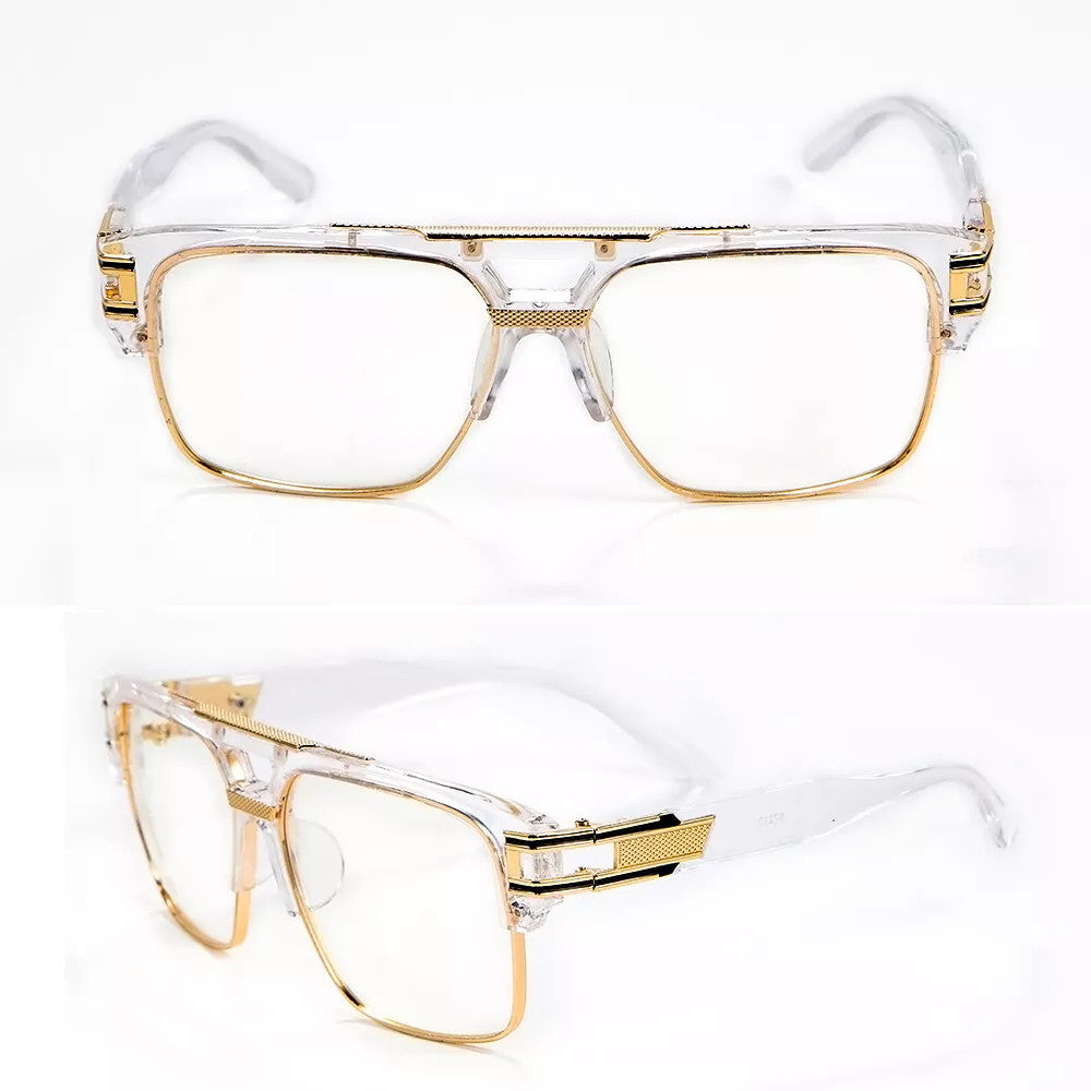 Men's Sunglasses Designer Fashion Square Clear Gold Frame Clear Lens Style W/Box