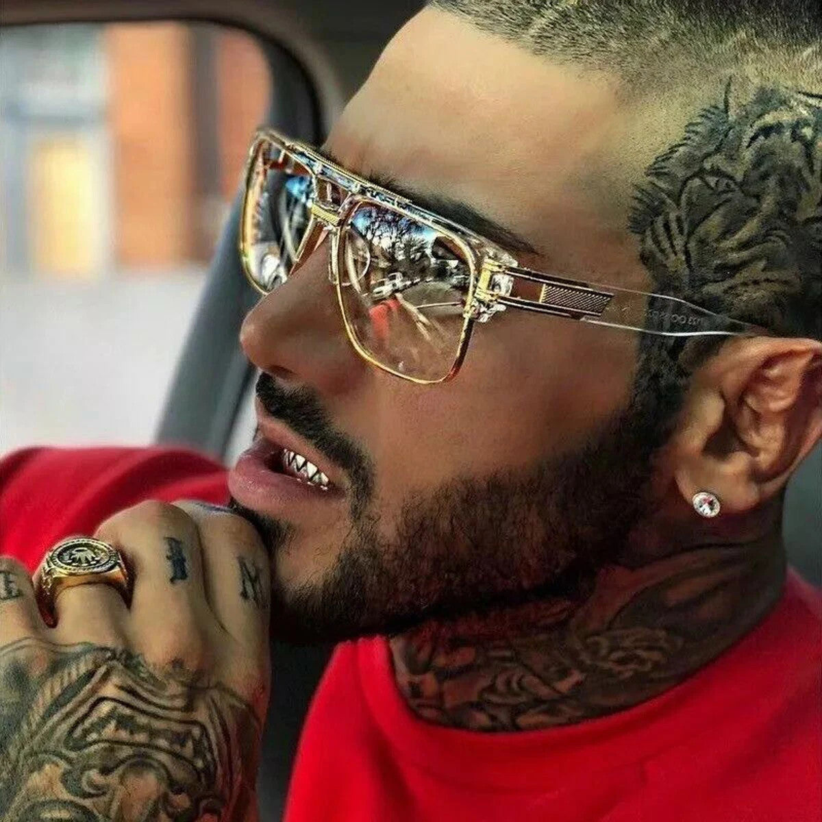 Men's Sunglasses Designer Fashion Square Clear Gold Frame Clear Lens Style W/Box