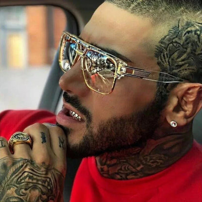 Men's Sunglasses Designer Fashion Square Clear Gold Frame Clear Lens Style W/Box