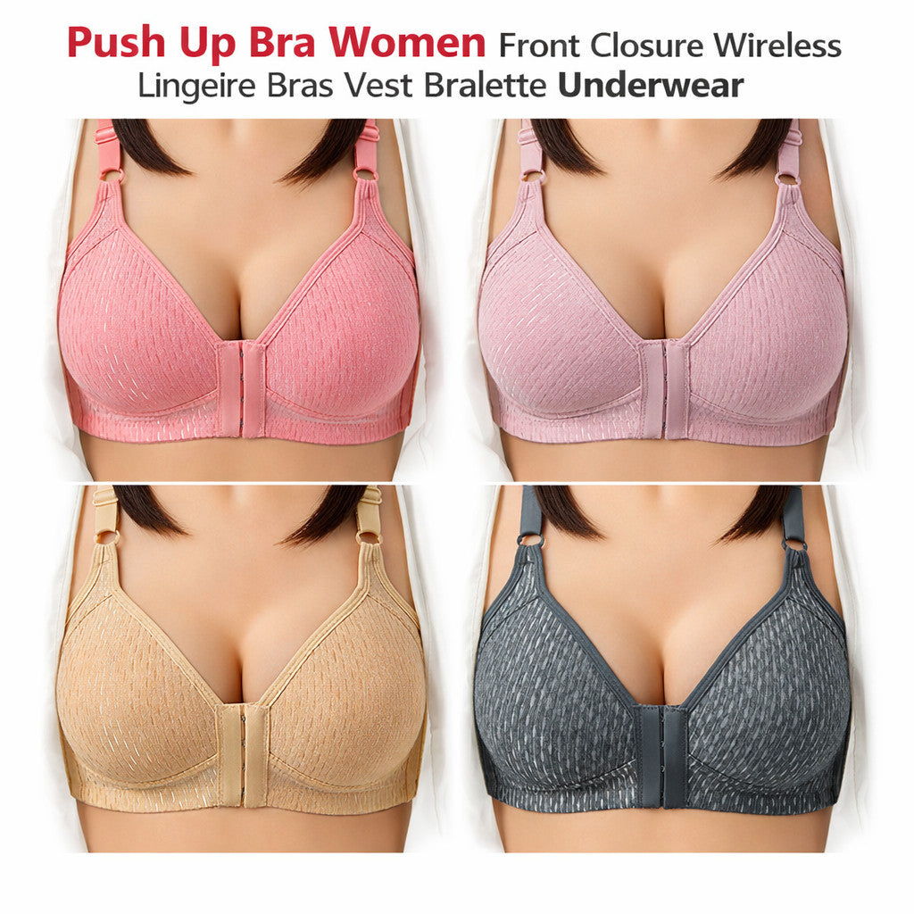 Push Up Bra Women Front Closure Wireless Lingerie Bras Vest Bralette Underwear