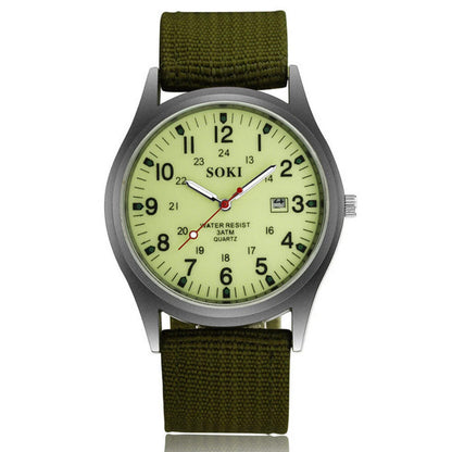 Men's Military Army Luminous 24 Hours Dial Nylon Strap Date Quartz Wrist Watch