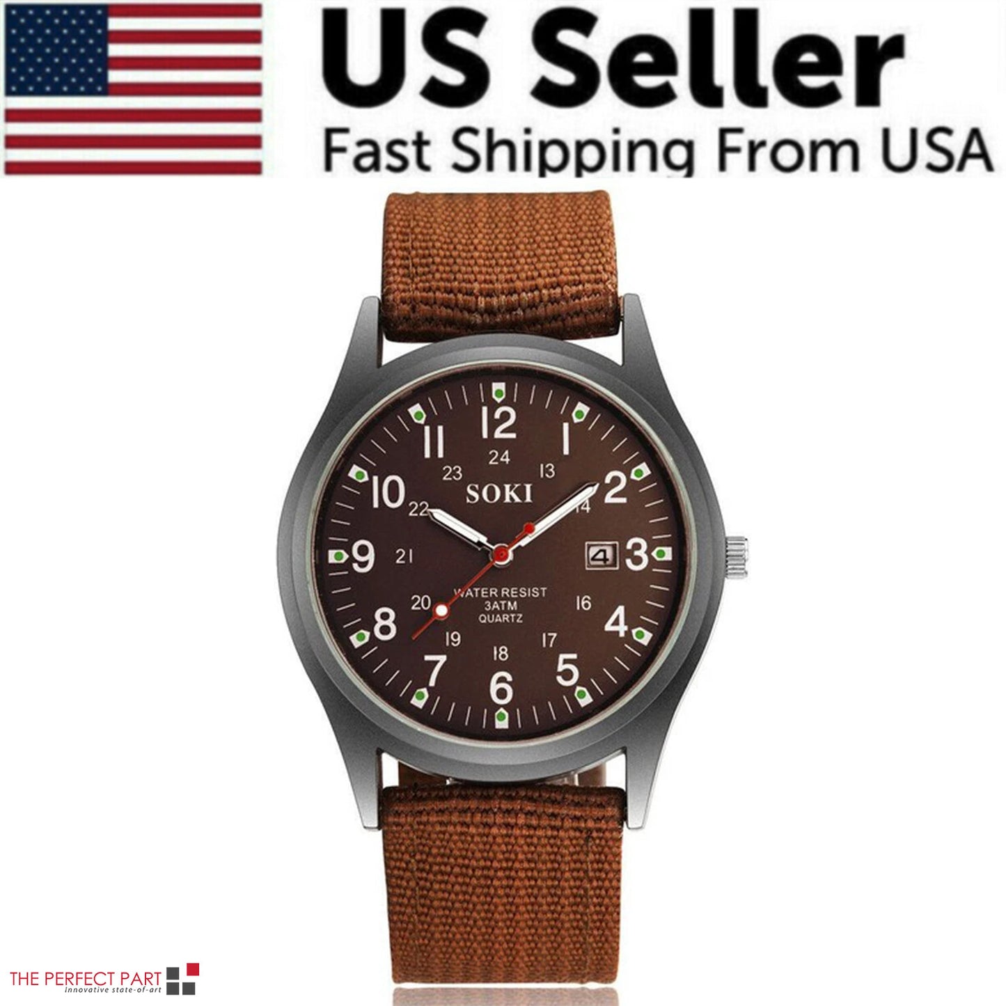 Men's Military Army Luminous 24 Hours Dial Nylon Strap Date Quartz Wrist Watch