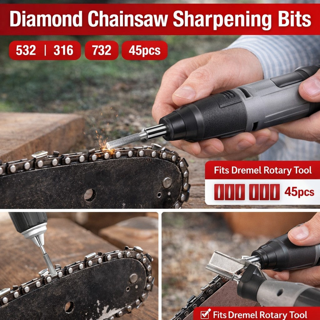 45PCS 5/32" 3/16" 7/32" Diamond Chainsaw Sharpening Bits for Dremel Rotary Tool