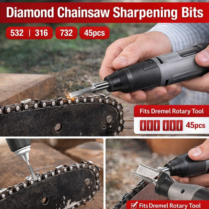 45PCS 5/32" 3/16" 7/32" Diamond Chainsaw Sharpening Bits for Dremel Rotary Tool