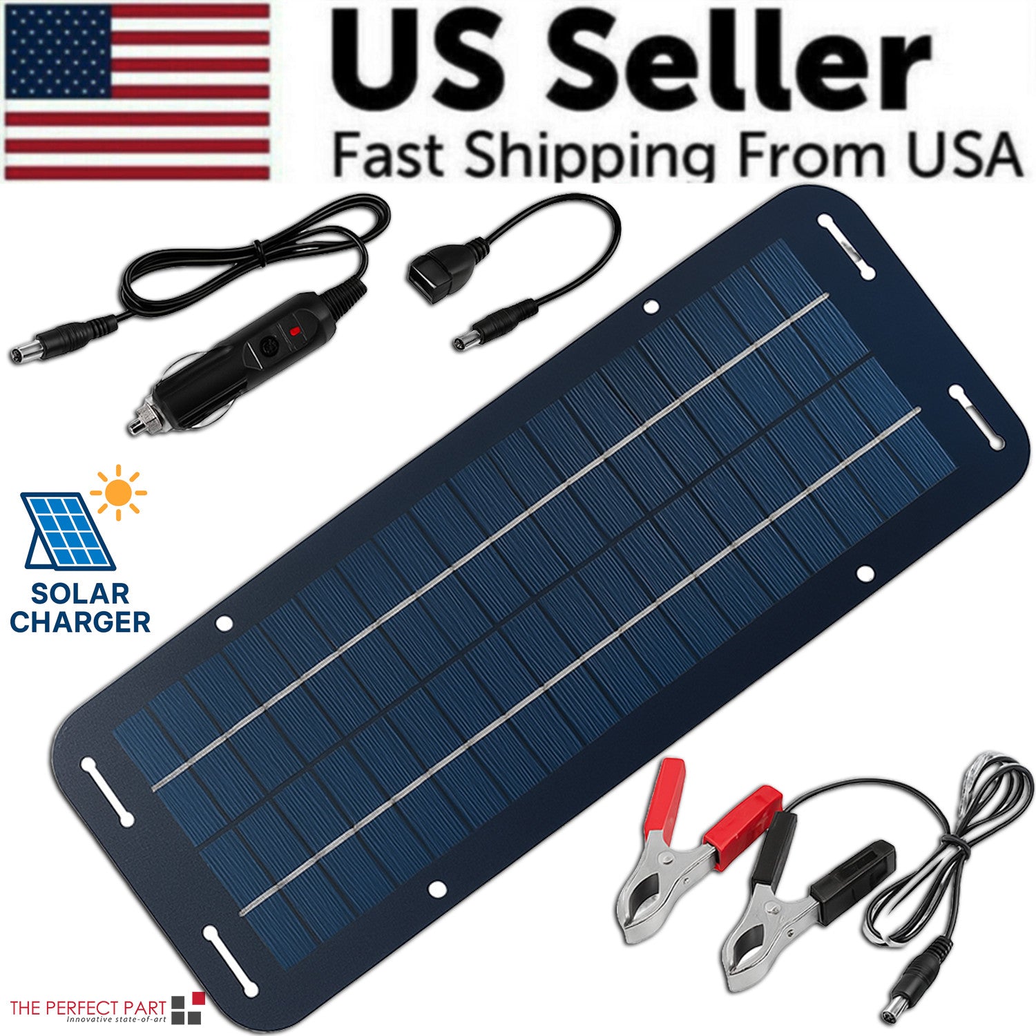 30W Solar Panel 12V Trickle Charger Battery Charger Kit Maintainer Boat Car RV
