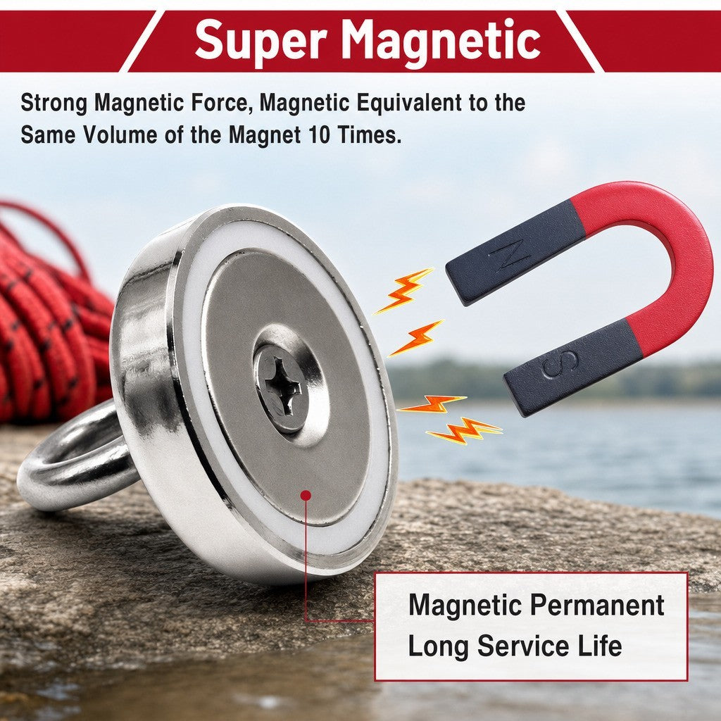 Neodymium Fishing Magnets 2 Pack, 128LBS Pulling Force Strong Round Rare Earth