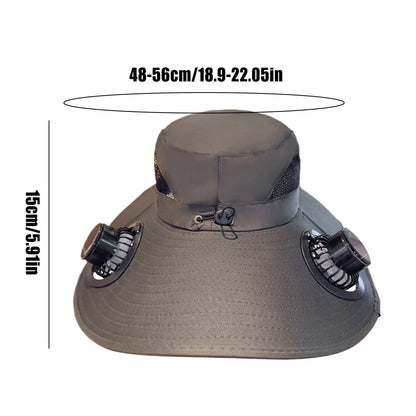 Solar & USB Powered Fan Outdoor Fishing Hat Sunscreen Sun Hat With Dual Fan New