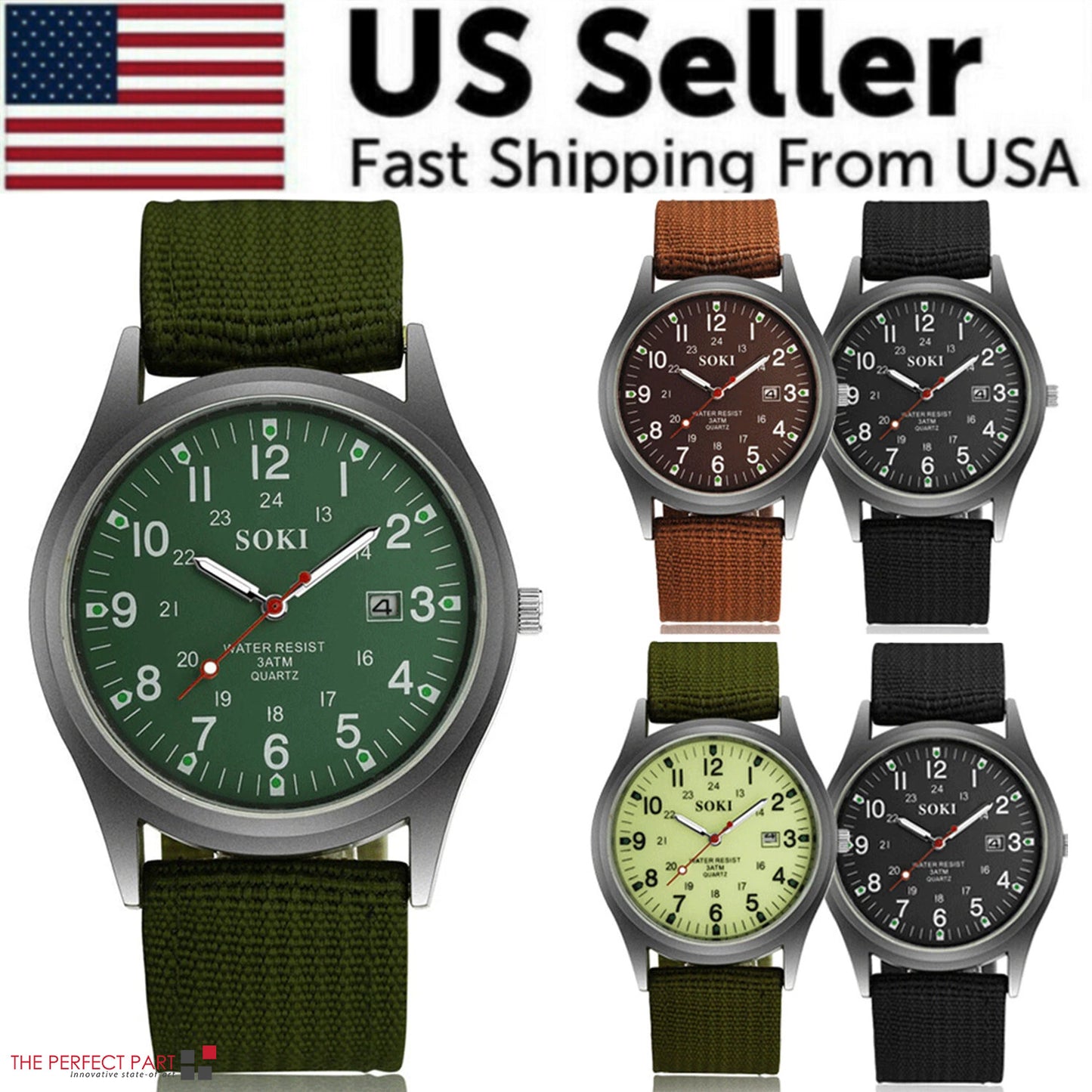 Men's Military Army Luminous 24 Hours Dial Nylon Strap Date Quartz Wrist Watch