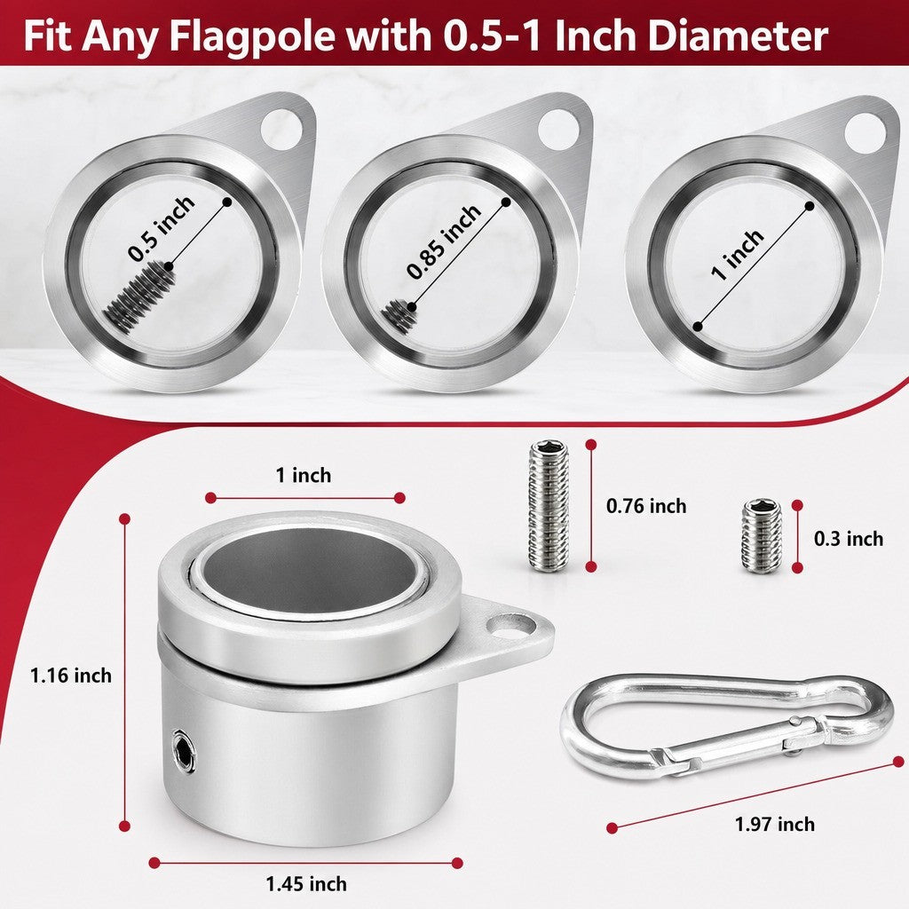 2PCS Flag Pole Ring Aluminum Alloy for 0.75-1 in  Pole 360° Rotating Tangle Free