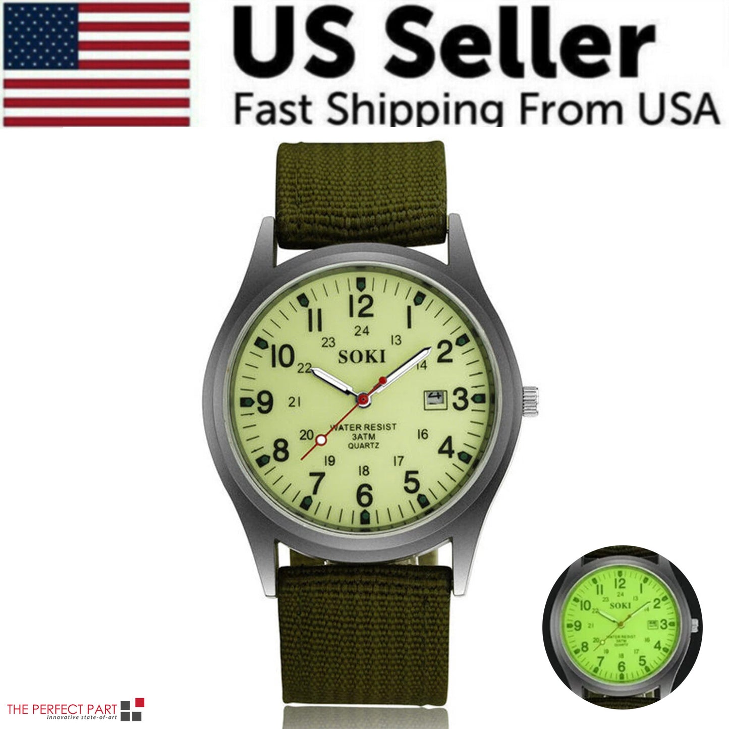 Men's Military Army Luminous 24 Hours Dial Nylon Strap Date Quartz Wrist Watch