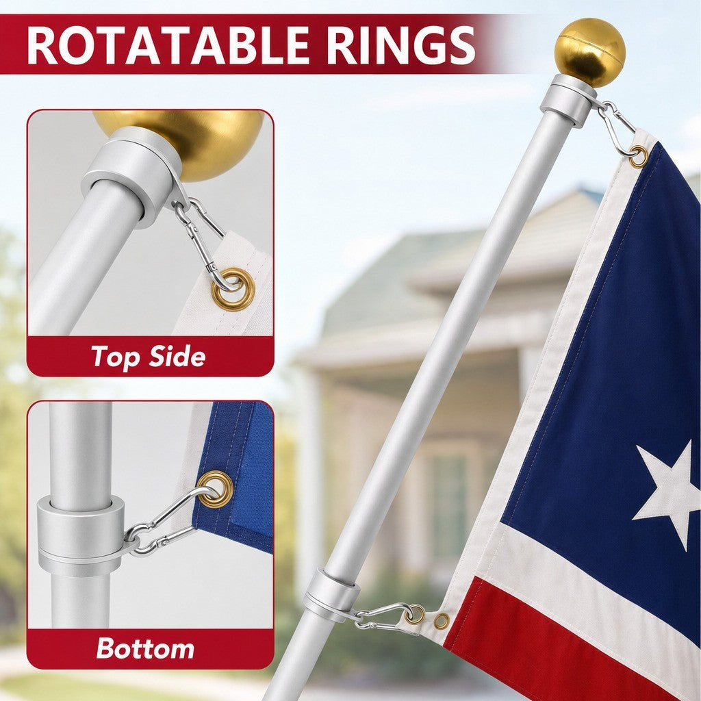 2PCS Flag Pole Ring Aluminum Alloy for 0.75-1 in  Pole 360° Rotating Tangle Free