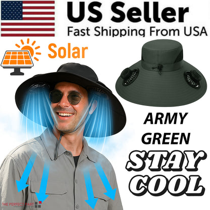 Solar & USB Powered Fan Outdoor Fishing Hat Sunscreen Sun Hat With Dual Fan New