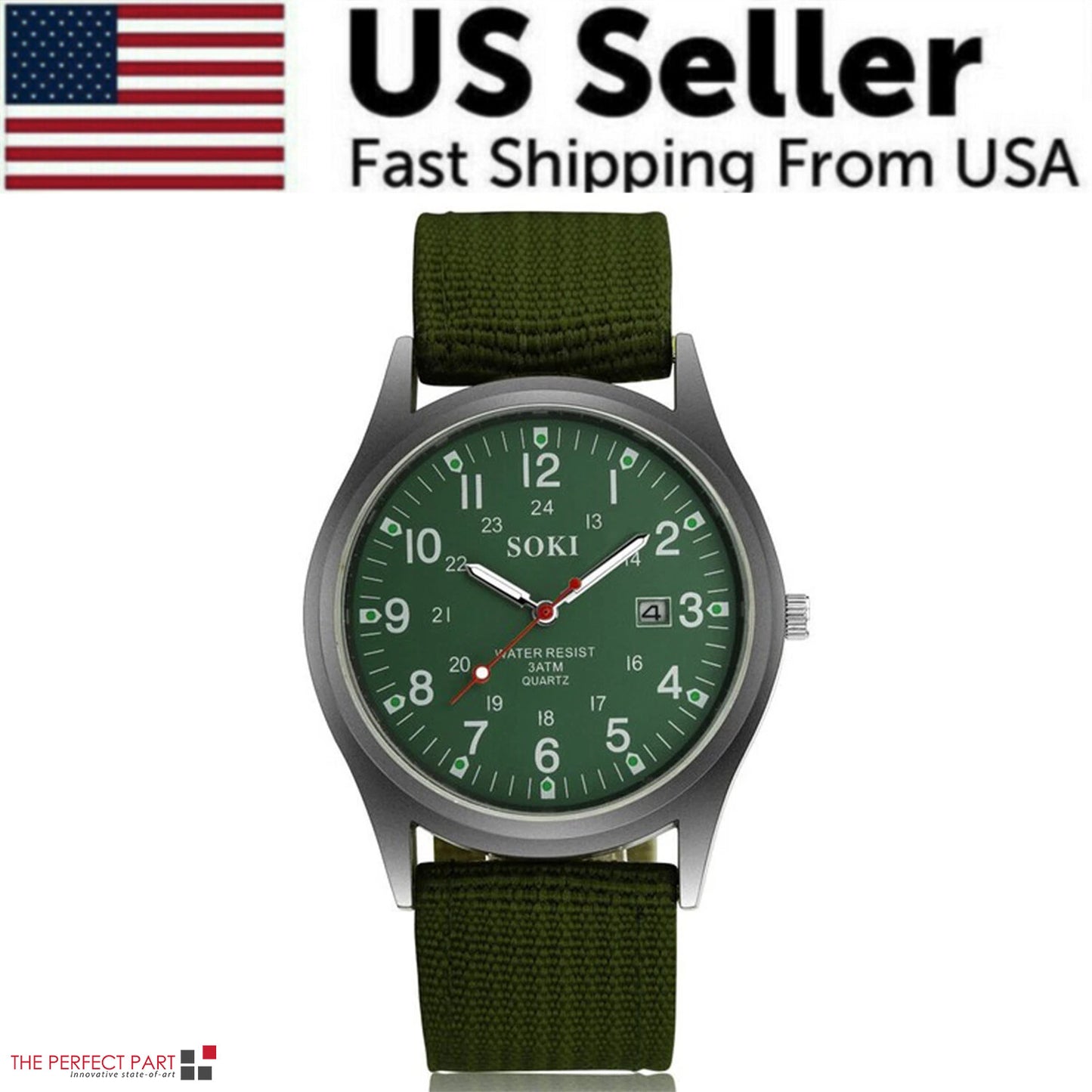 Men's Military Army Luminous 24 Hours Dial Nylon Strap Date Quartz Wrist Watch