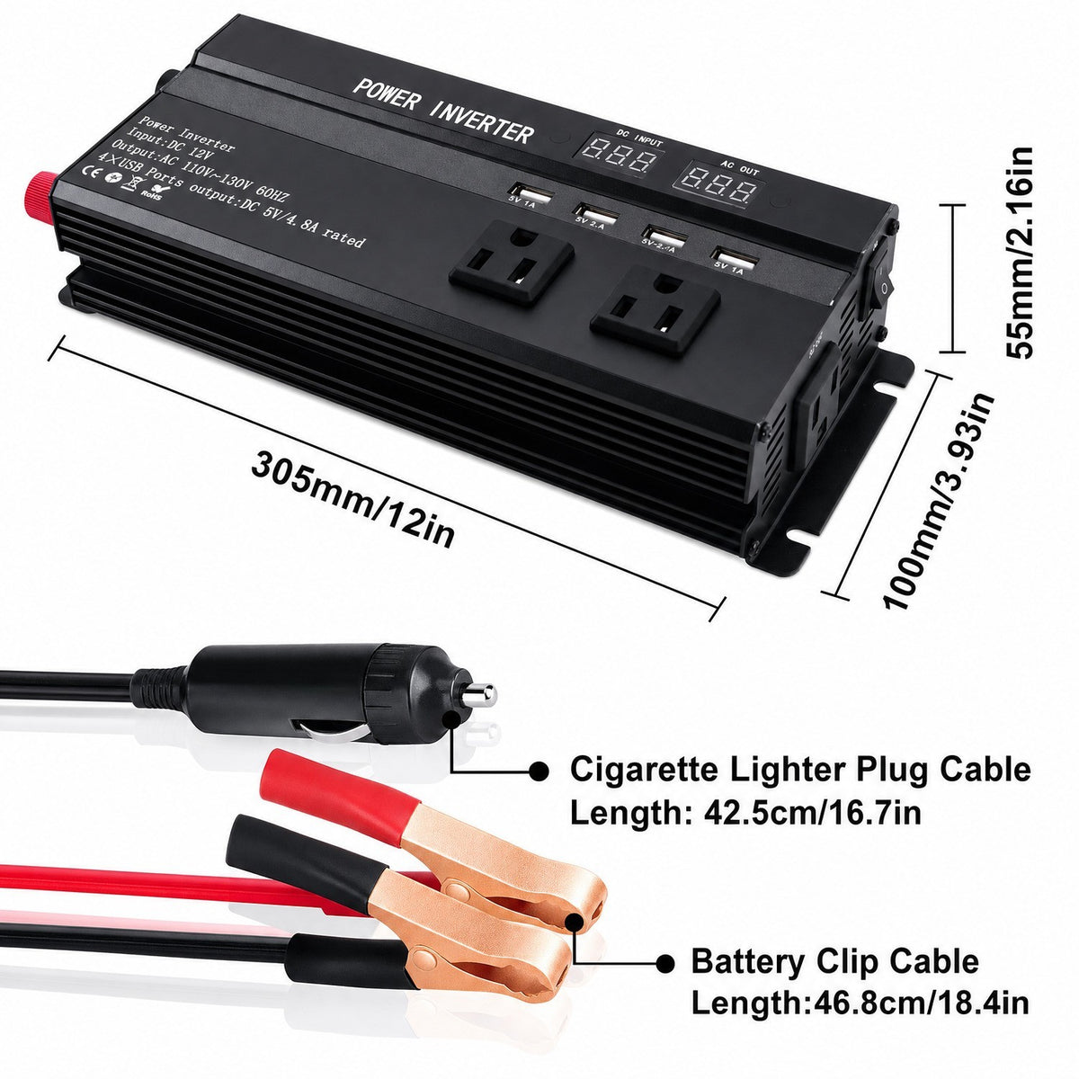 6000W Solar Converter Car Power Inverter DC 12V To AC 110V LCD Sine Wave Home RV