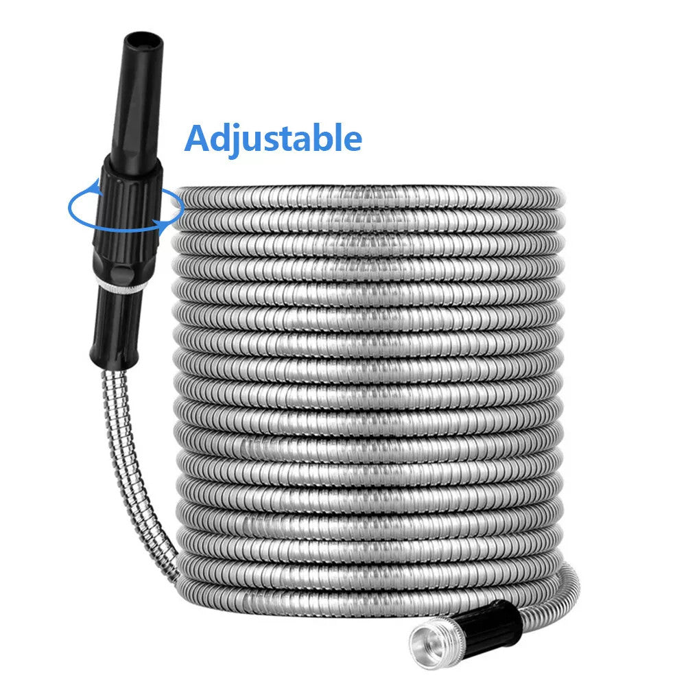 Stainless Steel Metal Garden Water Hose Pipe Flexible Lightweight 25/50/75/100FT